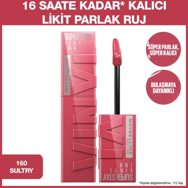 Maybelline New York Super Stay Vinyl Ink Uzun Süre Kalıcı Likit Parlak Ruj 160