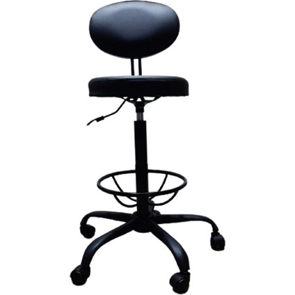 Laboratuvar Taburesi Çemberli Sırtlıklı Siyah Metal Ayaklı