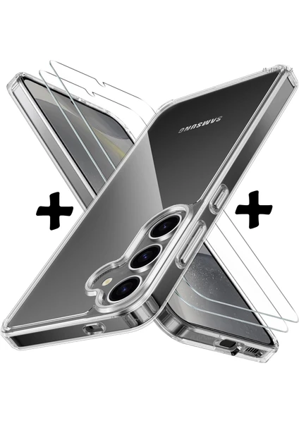 M.tk moveteck Samsung Galaxy A15 Kılıf Kamera Çıkıntılı Korumalı Yumuşak Şeffaf Silikon + 9h Ekran Koruyucu Cam 2'li Set