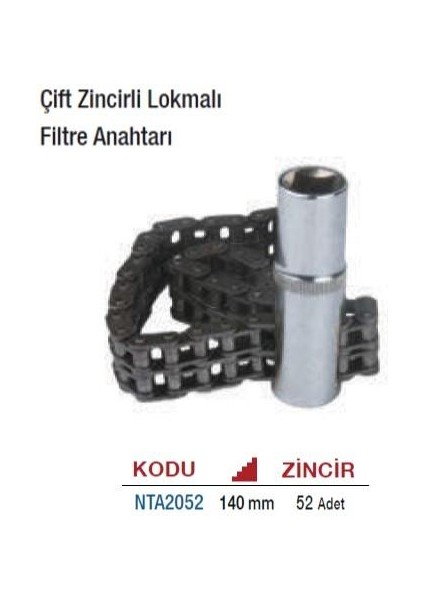 Nt Tools 140MM Çift Zincirli 1/2" Lokmalı Filtre Anahtarı NTA2052