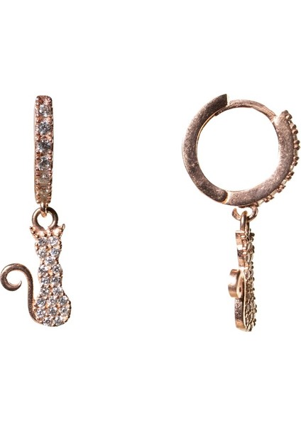 Kadın Kedi Rose Model 925 Ayar Gümüş Küpe