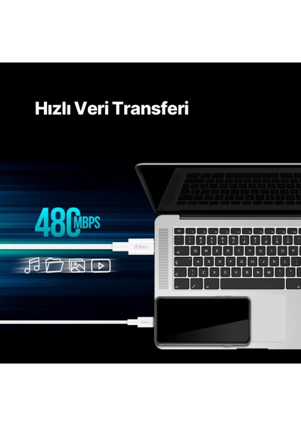 Usb-C - Usb-C 300CM 65W Pd/qc Hızlı Şarj/data Kablosu Beyaz