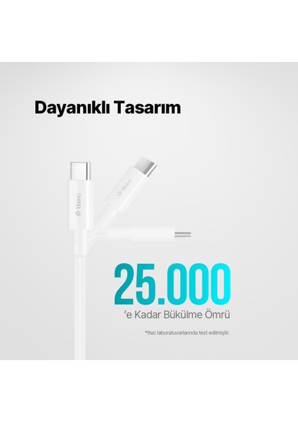 Usb-C - Usb-C 300CM 65W Pd/qc Hızlı Şarj/data Kablosu Beyaz