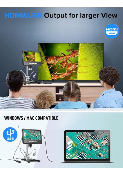 7 Inc 24MP LCD Dijital HDMI Mikroskop 2k 1200 x