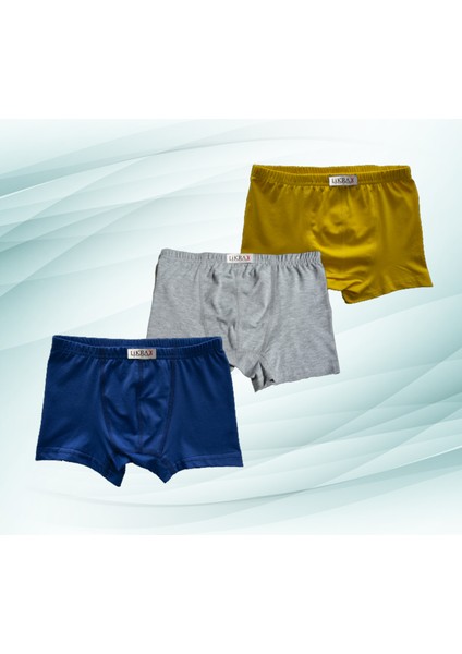 3'lü Erkek Çocuk Boxer ( Saks Mavi - Gri - Sarı )