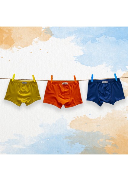 3'lü Erkek Çocuk Boxer ( Saks Mavi - Sarı - Turuncu )