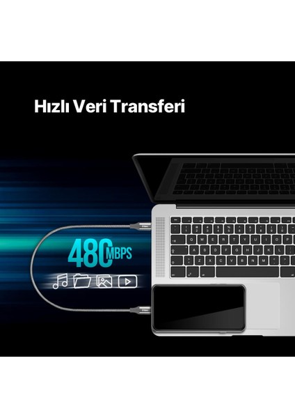 Alumicable Usb-C - Usb-C 30CM 65W Pd/qc Hızlı Şarj/data Kablosu Uzay Grisi