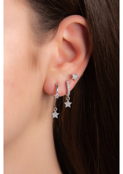 Üçyıldızlı Kombin Zirkon Taşlı 925 Ayar Gümüş Küpe fiyatları