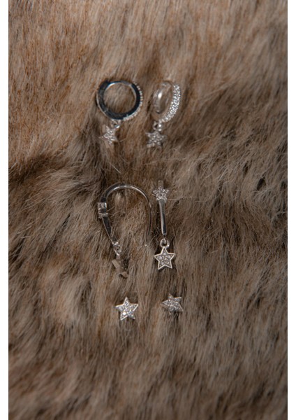 Üçyıldızlı Kombin Zirkon Taşlı 925 Ayar Gümüş Küpe fırsatları