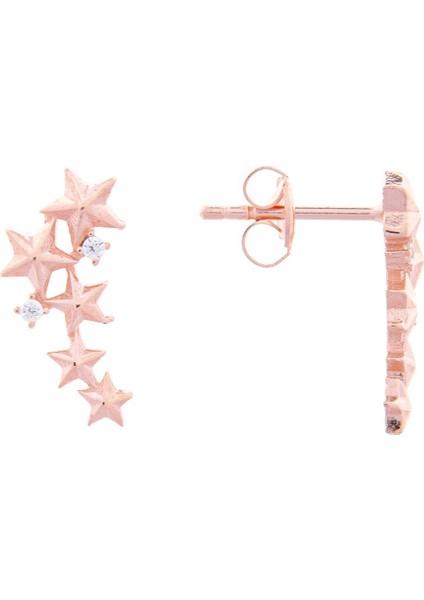 Rose Zirkon Taşlı Yıldızlı 925 Ayar Gümüş Vidalı Küpe