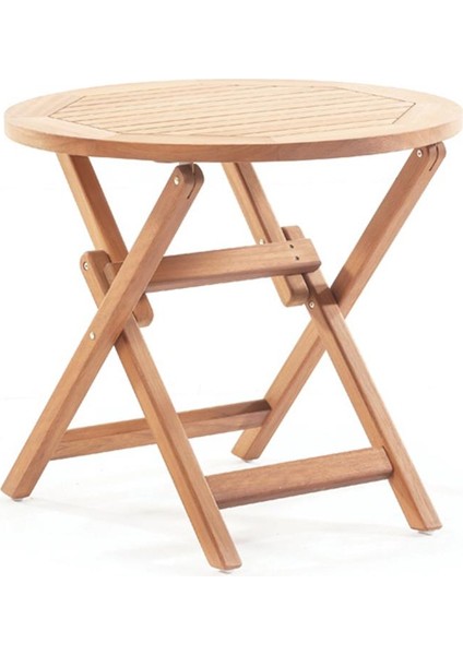 Truva 80X75 cm Iroko Katlanabilir Yuvarlak Bahçe Balkon Mutfak Teras Masası