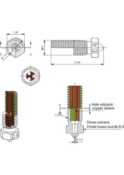 0.8mm Volcano Cht Pirinç Nozzle - High Flow