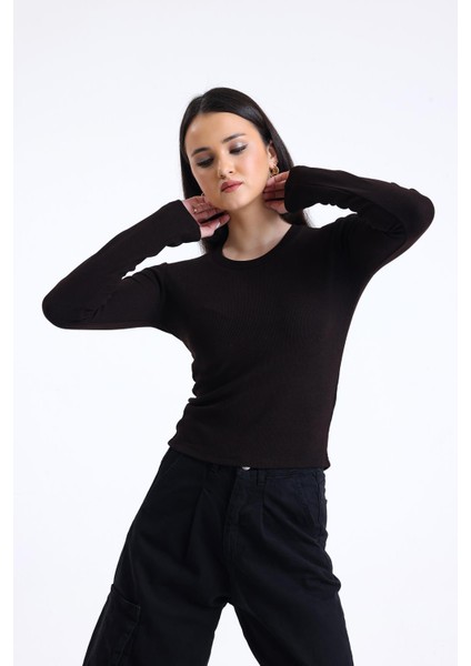 Kahverengi Bisiklet Yaka Uzun Kollu Fitilli Kaşkorse Bluz fırsatları