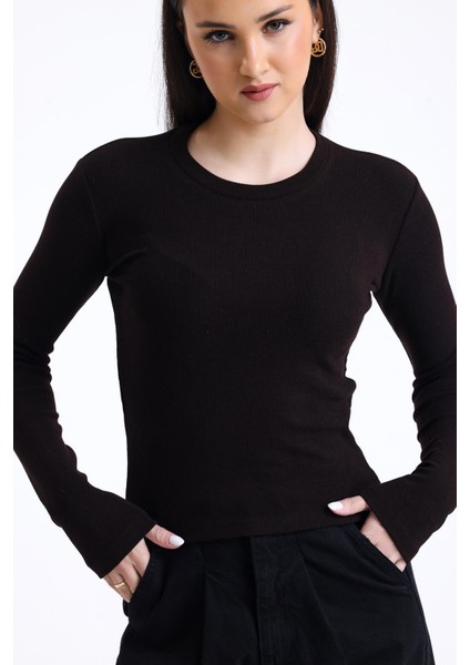 Kahverengi Bisiklet Yaka Uzun Kollu Fitilli Kaşkorse Bluz indirimleri