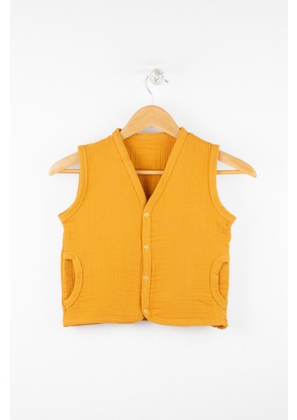 %100 Pamuk Çıtçıtlı Müslin Bebek Yelek