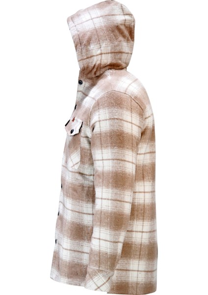 Erkek Regular Fit Kapitoneli Kapüşonlu Çıtçıtlı Oduncu Kahve Gömlek modelleri