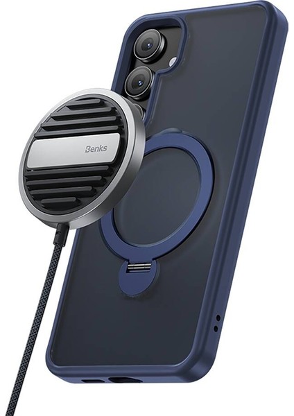 Galaxy S24 Plus Uyumlu Kılıf Magsafe Şarj Özellikli Benks Standlı Mist Protective Kapak Mavi
