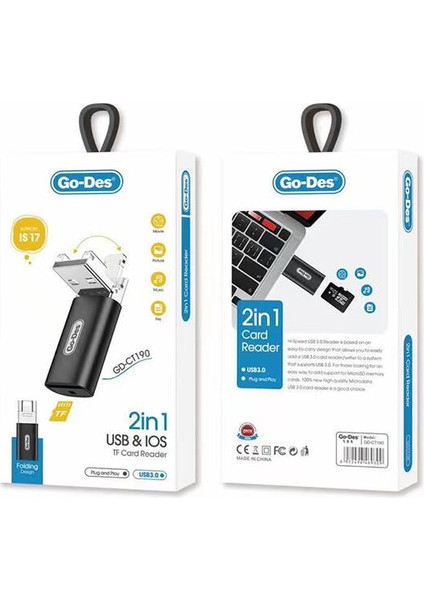 Go Des GD-CT190 Tf Kart To Usb-A ve Lightning 2in1 Otg Hafıza Kart Okuyucu