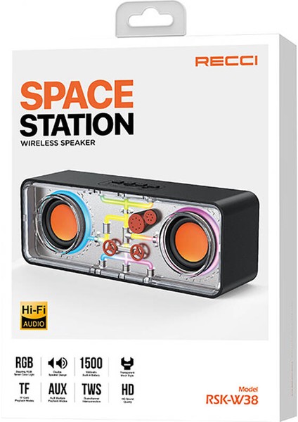 Rgb LED Işıklı Bluetooth Speaker Hoparlör Recci RSK-W38 Space Station Serisi 10W