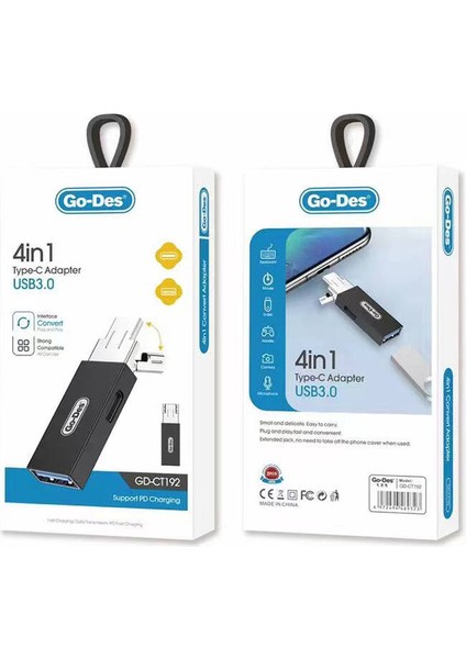 Go Des GD-CT192 Usb-A Dan Type-C Ye ve Type-C Den Usb-A Dönüştürücü Adaptör 4in1 Otg