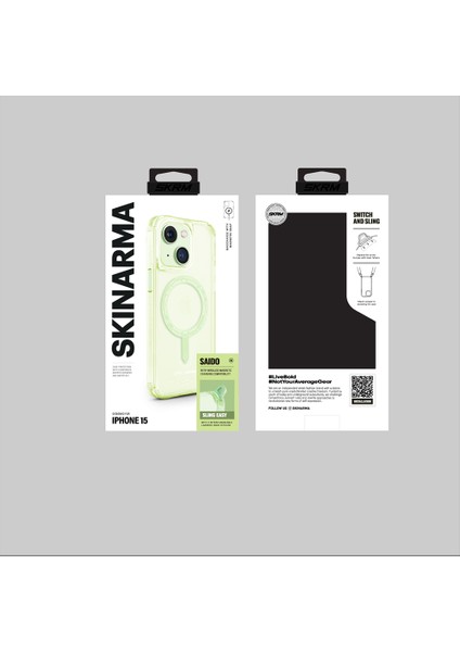iPhone 15 Kılıf Skinarma Şeffaf Airbag Tasarımlı Magsafe Şarj Özellikli Saido Kapak Yeşil modelleri