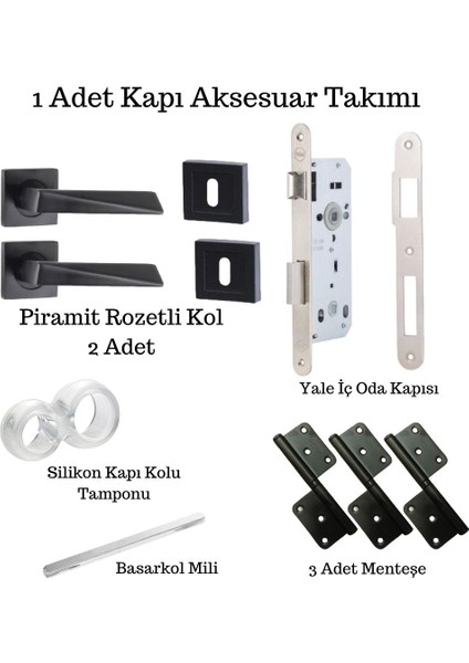 Kare Rozetli Piramit Iç Oda Kapı Kolu Takımı (Kilit + Menteşe Dahil)