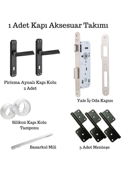 Aynalı Piramit Iç Oda Kapı Kolu Takımı (Kilit + Menteşe Dahil)