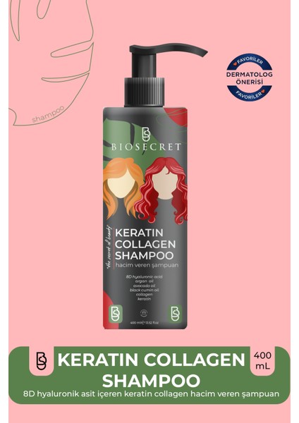 Keratin Collagen Shampoo 400ML 8d Hyaluronık Asit Içeren Keratın-Collagen Şampuanı BIO60