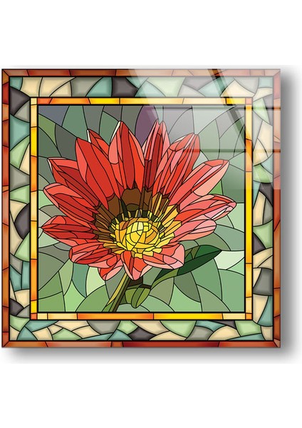 Lekeli Çiçek Desenli Temperli Cam Duvar Tablosu