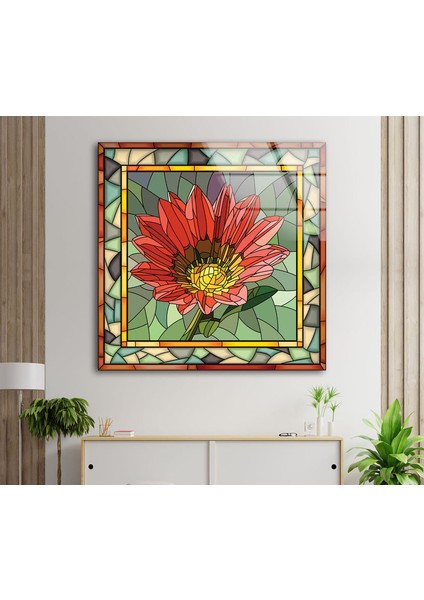 Lekeli Çiçek Desenli Temperli Cam Duvar Tablosu fiyatları