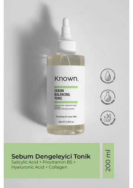 Known Sebum Dengeleyici Tonik 200 ml (Salicylic Acid + Hyaluronic Acid + Collagen)