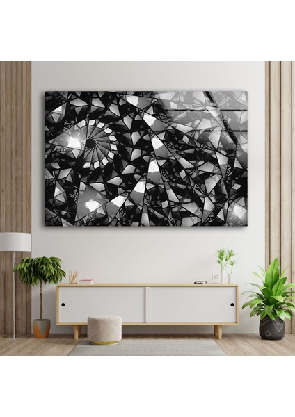 Gümüş Fraktal Soyut Temperli Cam Duvar Tablosu