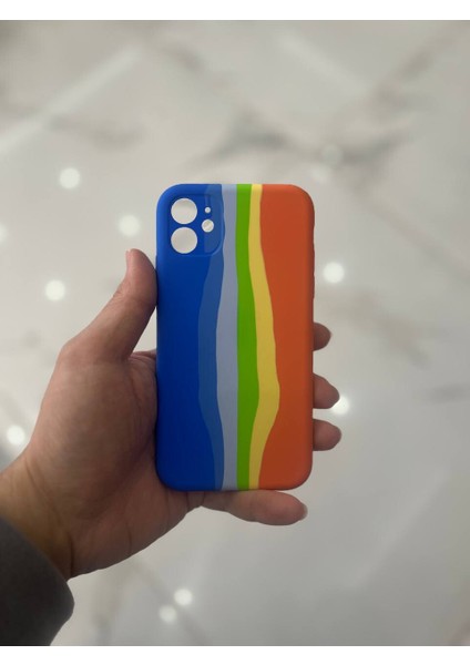 iPhone 11 Uyumlu Rainbow Renkli Şeritli Lansman Silikon Darbe Emici Telefon Kılıfı