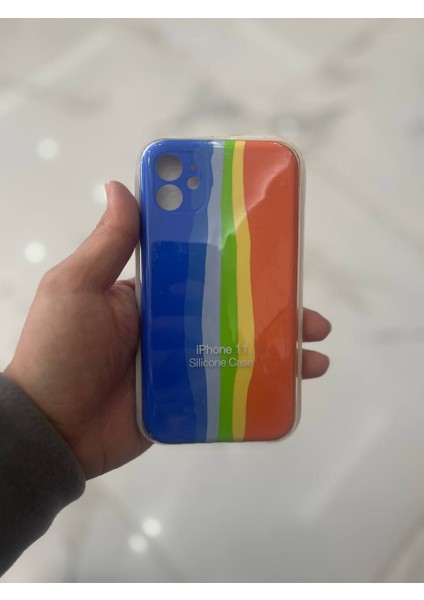 iPhone 11 Uyumlu Rainbow Renkli Şeritli Lansman Silikon Darbe Emici Telefon Kılıfı