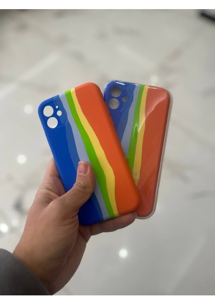 iPhone 11 Uyumlu Rainbow Renkli Şeritli Lansman Silikon Darbe Emici Telefon Kılıfı