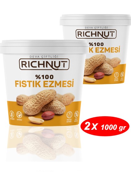 Deva Çiftliği 2 kg Şekersiz Katkısız %100 Fıstık Ezmesi  (2 x 1000 Gr)