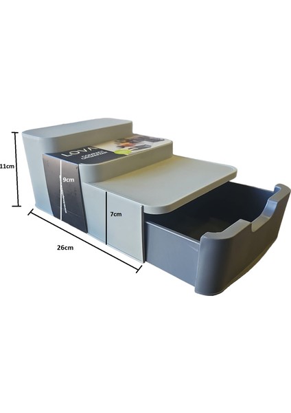 Çekmeceli ve Basamaklı Çok Amaçlı Gri Renk Organizer (26X11CM)