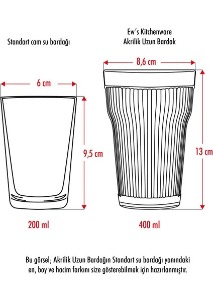 Akrilik Şeffaf 6'lı Uzun Bardak Su Meşrubat Bardağı 400 ml ( Cam Değildir )