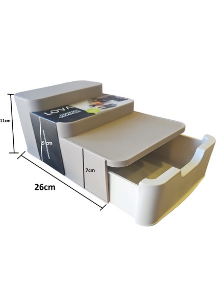 Çekmeceli ve Basamaklı Çok Amaçlı Krem Renk Organizer (26X11CM)