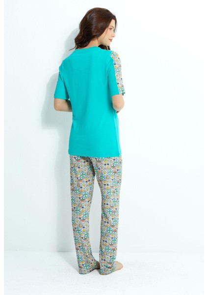 Kadın Viskoz Kısa Kol Mint Yeşili Pijama Takımı 10204