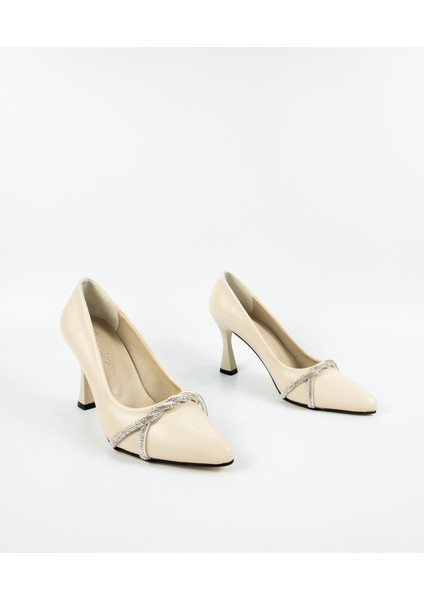 Kadın Bej Taş Detaylı Topuklu Ayakkabı modelleri