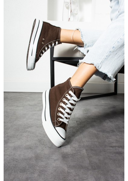 Kahve Keten [yüksek Taban (4 Cm)] Günlük Uzun Sneaker