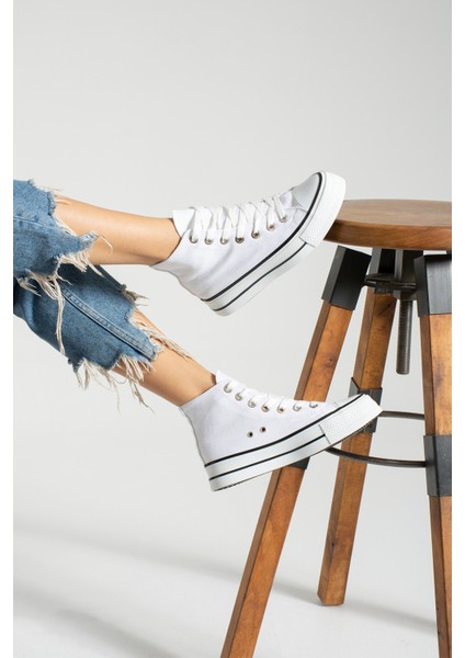 Beyaz Keten [yüksek Taban (4 Cm)] Günlük Uzun Sneaker