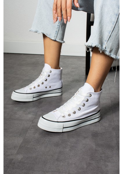 Beyaz Keten [yüksek Taban (4 Cm)] Günlük Uzun Sneaker
