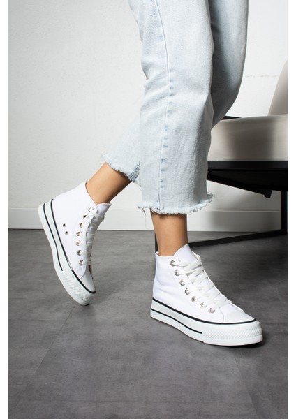 Beyaz Keten [yüksek Taban (4 Cm)] Günlük Uzun Sneaker