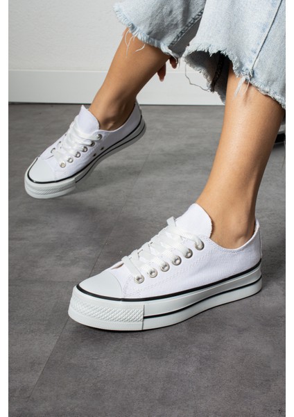 Beyaz Keten [yüksek Taban (4 Cm)] Günlük Kısa Sneaker modelleri