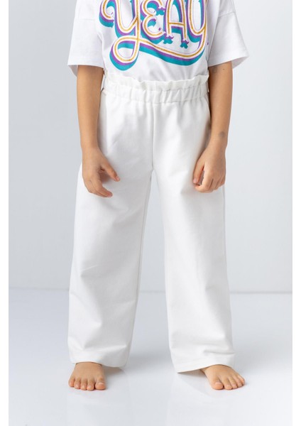 Kız Çocuk Fırfır Kemerli Düz Eşofman Altı