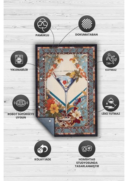 Martini Temalı Geleneksel Desenli Orijinal Tasarımlı Party ve Mutfak Halı Renkli Baskı Halı fırsatları