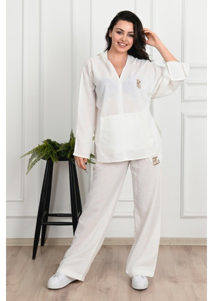 Kadın Yazı Baskılı V Yaka Oversize Eşofman Takımı 3795-23