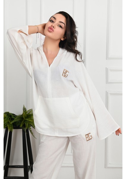 Kadın Yazı Baskılı V Yaka Oversize Eşofman Takımı 3795-23